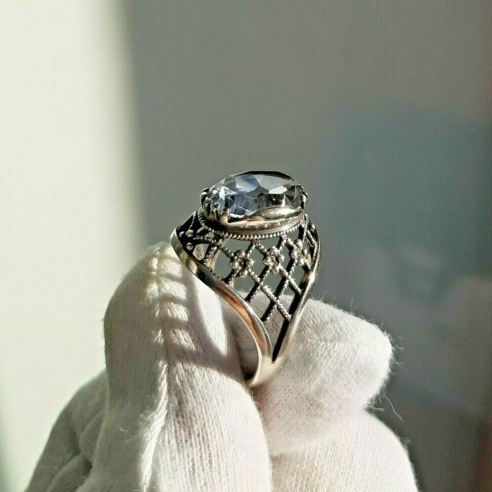 Vintage USSR Soviet Russian Ring Sapphire Sterling Silver 875  Size 5.75 - 6
